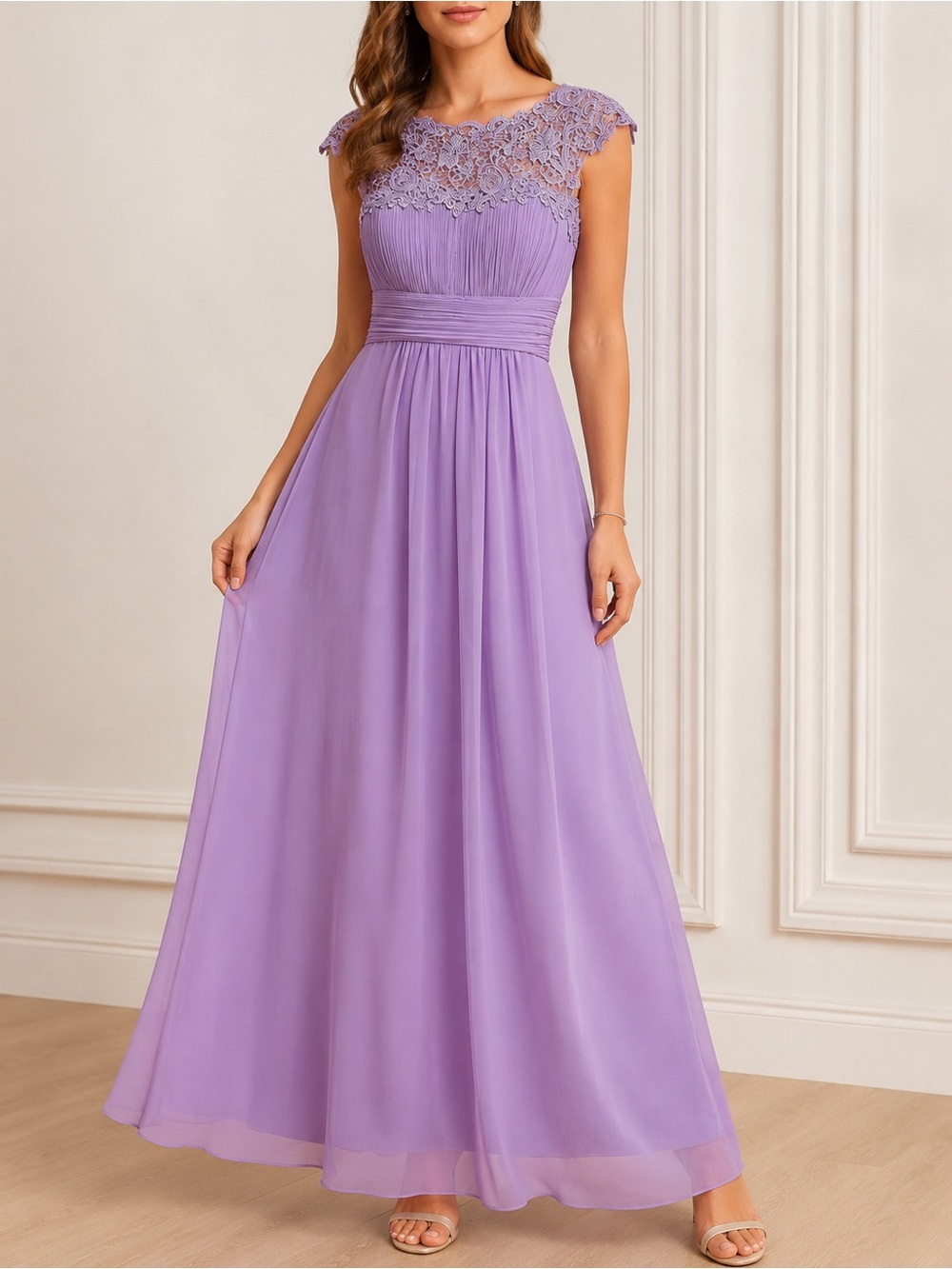 NWT Lace Chiffon Evening Party Gown Lavender Rhinestone Padded SZ 6